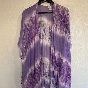 Women's Lace Layering Beach Cover-Up, S/M, Ti-Dye Purple & White